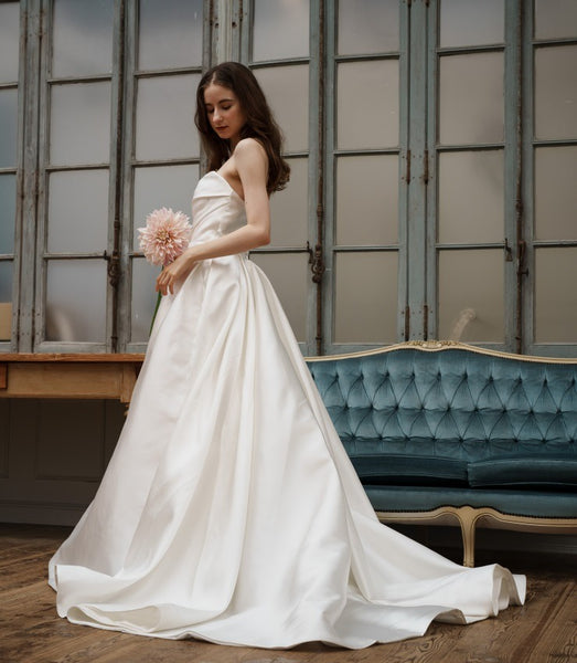 ミカド風サテン ベアトップドレス(W259)