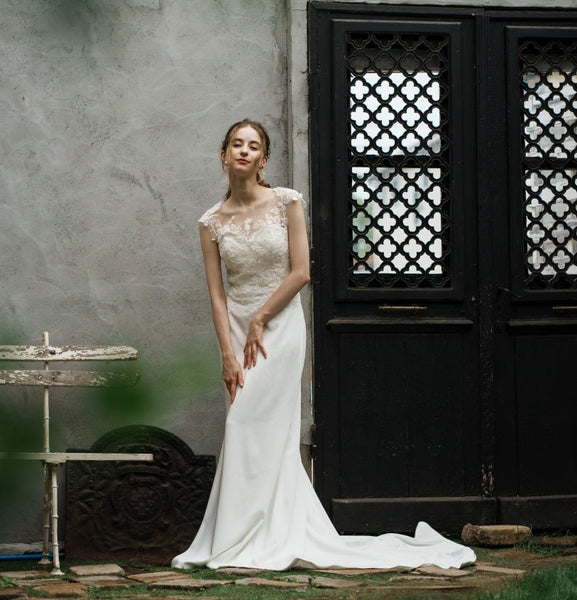 花柄刺繍 ソフトマーメイドドレス(W263)