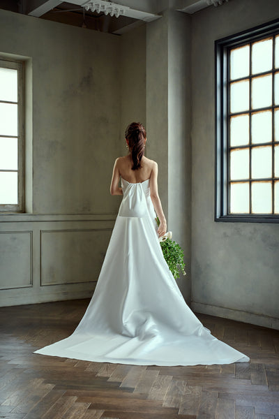 2way サテン ベアトップ バックトレーンドレス(W278)