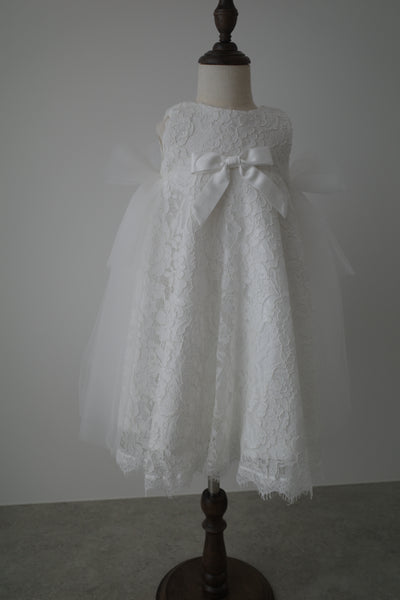 キッズ ウエストリボン ホワイト ドレス(KG15)