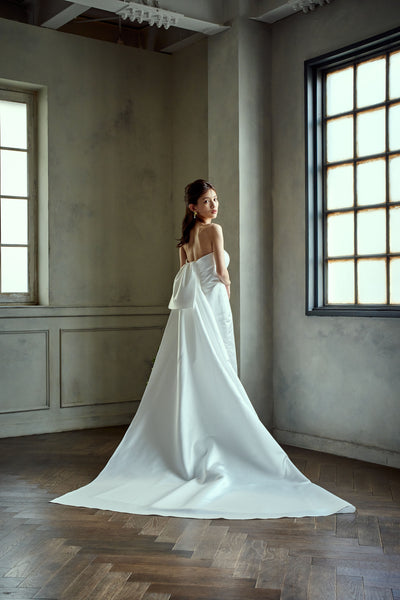 2way サテン ベアトップ バックトレーンドレス(W278)