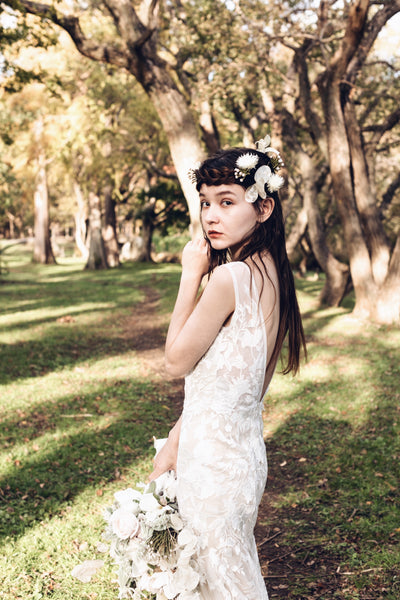 刺繍レース バックV マーメイドドレス(W176)