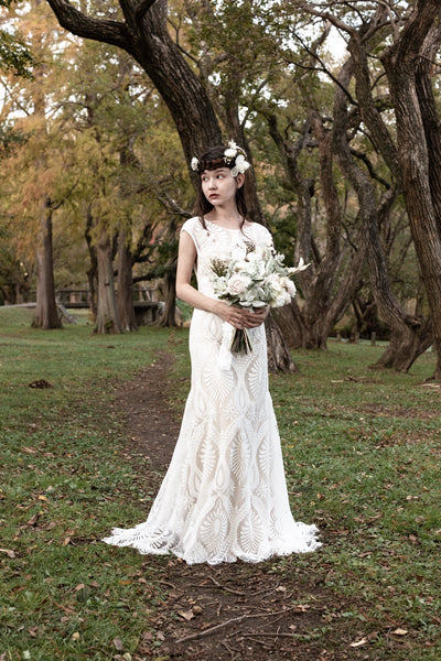 総レース フレンチスリーブ スレンダードレス(W175)