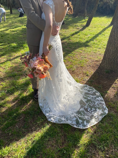 刺繍レース ハートカット スレンダードレス(W252)