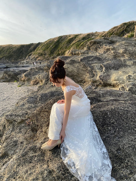 刺繍レース ハートカット スレンダードレス(W252)