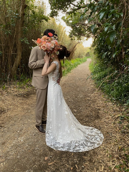 刺繍レース ハートカット スレンダードレス(W252)