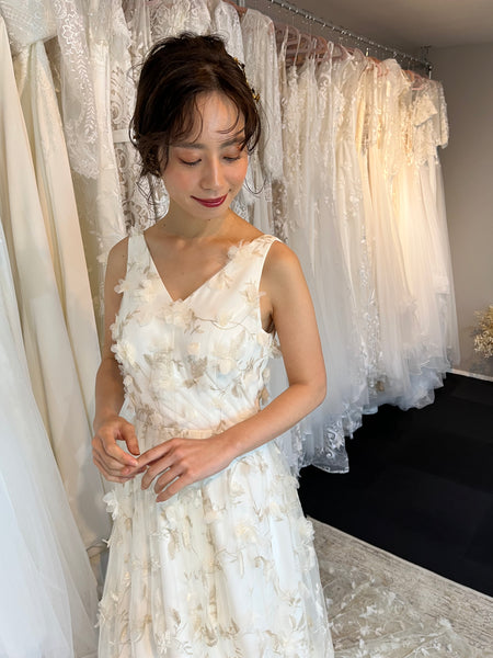 フラワーレース Vネック ノースリーブドレス(W262BE)