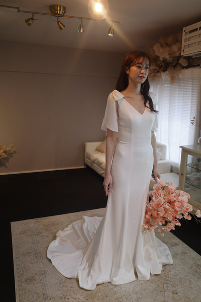 肩リボン Vネック ソフトマーメイドドレス(W289)