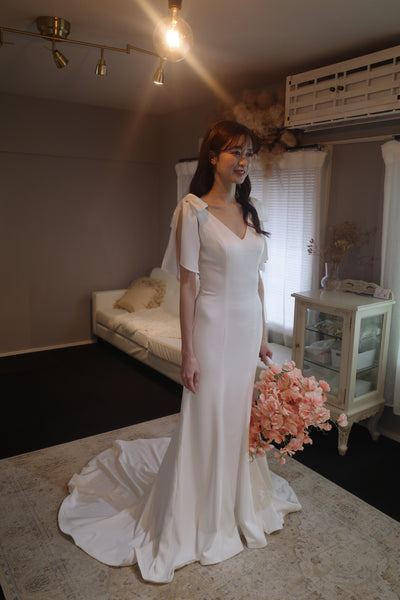 肩リボン Vネック ソフトマーメイドドレス(W289)