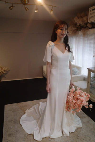 肩リボン Vネック ソフトマーメイドドレス(W289)