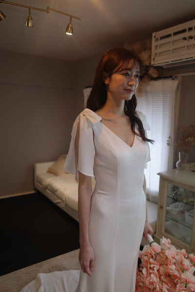 肩リボン Vネック ソフトマーメイドドレス(W289)