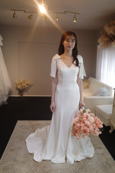 肩リボン Vネック ソフトマーメイドドレス(W289)