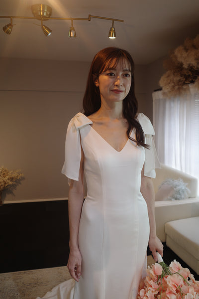 肩リボン Vネック ソフトマーメイドドレス(W289)