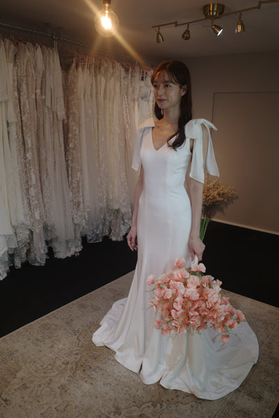 肩リボン Vネック ソフトマーメイドドレス(W289)