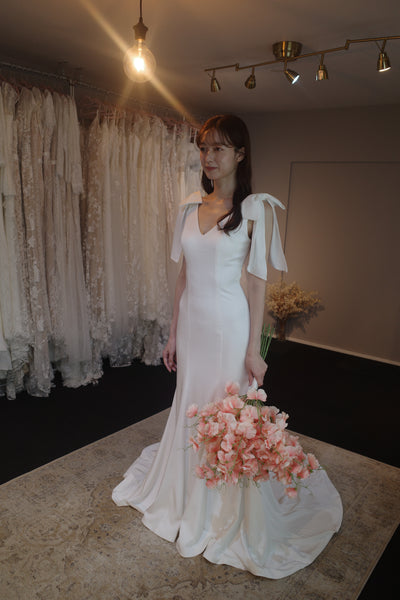 肩リボン Vネック ソフトマーメイドドレス(W289)