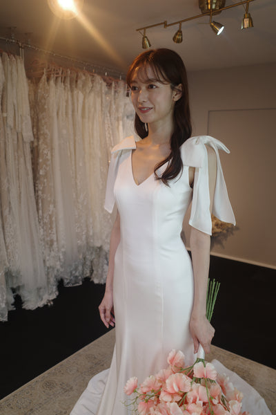 肩リボン Vネック ソフトマーメイドドレス(W289)