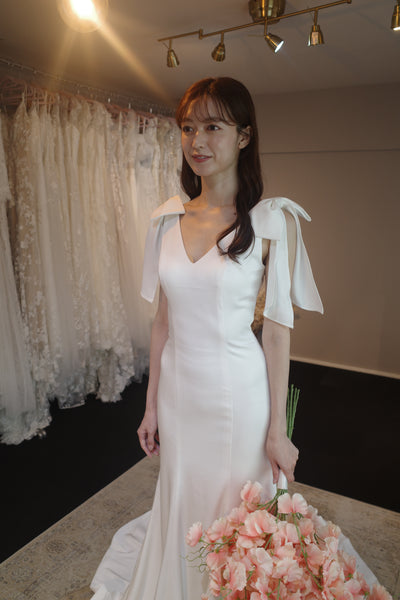 肩リボン Vネック ソフトマーメイドドレス(W289)