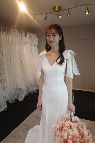 肩リボン Vネック ソフトマーメイドドレス(W289)