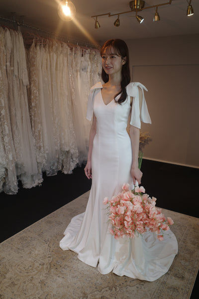 肩リボン Vネック ソフトマーメイドドレス(W289)