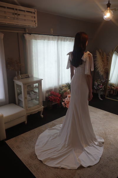 肩リボン Vネック ソフトマーメイドドレス(W289)