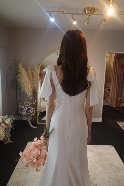 肩リボン Vネック ソフトマーメイドドレス(W289)