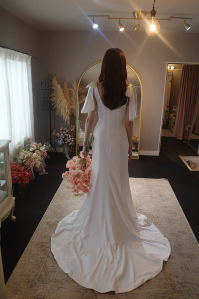 肩リボン Vネック ソフトマーメイドドレス(W289)