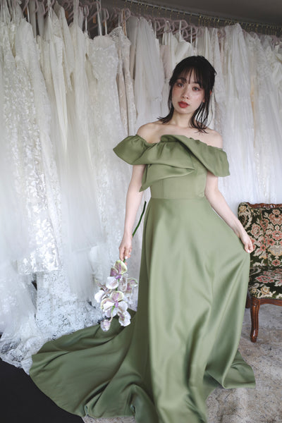 オフショルダー Aラインドレス モスグリーン(W274MG)
