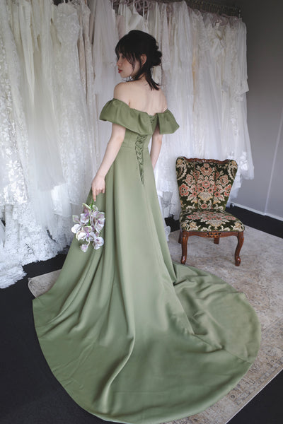 オフショルダー Aラインドレス モスグリーン(W274MG)