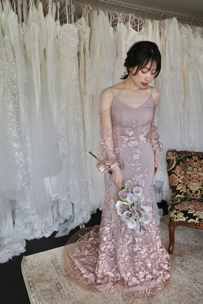 2way 花柄レース オフショルダードレス パープル(W309PU)