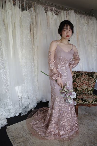 2way 花柄レース オフショルダードレス パープル(W309PU)