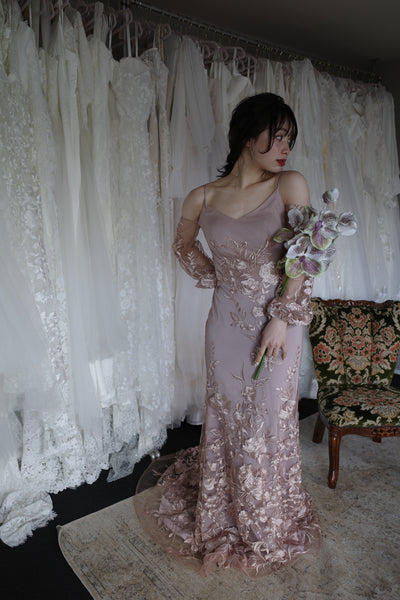 2way 花柄レース オフショルダードレス パープル(W309PU)