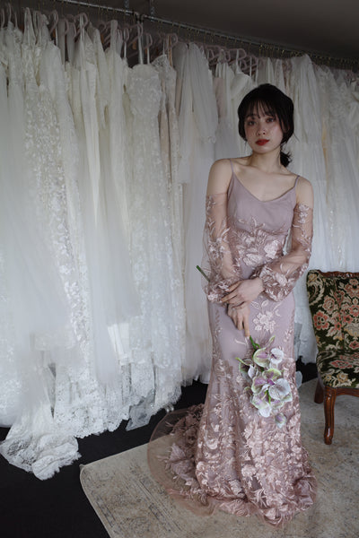 2way 花柄レース オフショルダードレス パープル(W309PU)