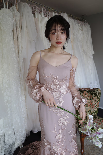 2way 花柄レース オフショルダードレス パープル(W309PU)