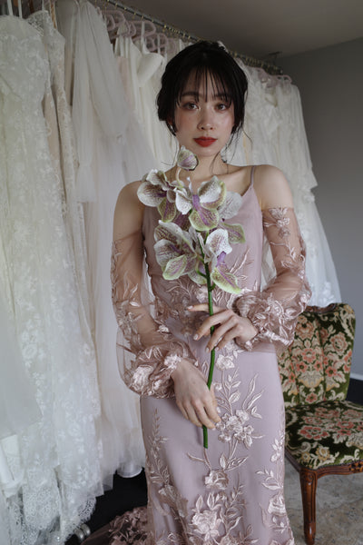 2way 花柄レース オフショルダードレス パープル(W309PU)