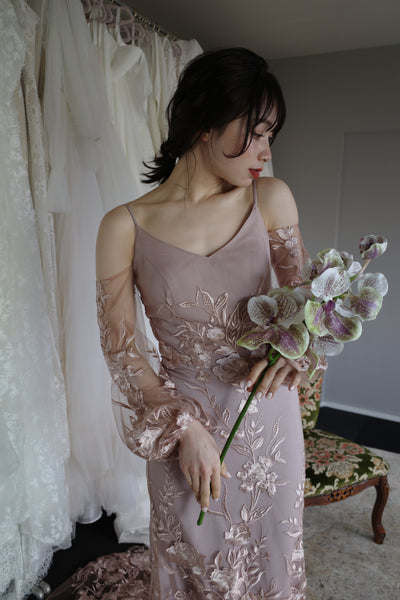 2way 花柄レース オフショルダードレス パープル(W309PU)