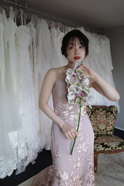 2way 花柄レース オフショルダードレス パープル(W309PU)