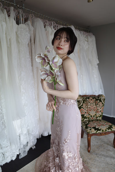 2way 花柄レース オフショルダードレス パープル(W309PU)