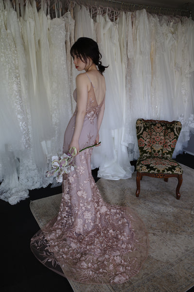 2way 花柄レース オフショルダードレス パープル(W309PU)