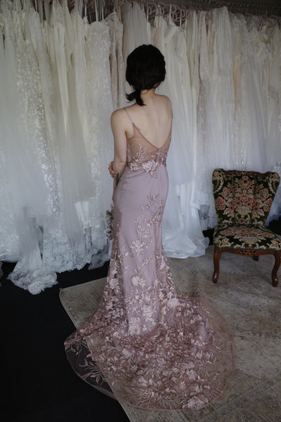 2way 花柄レース オフショルダードレス パープル(W309PU)