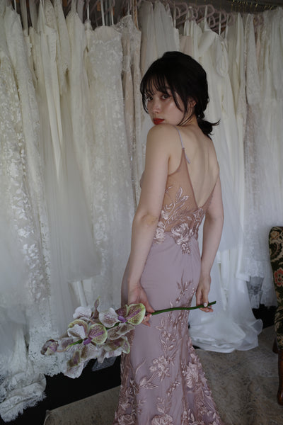 2way 花柄レース オフショルダードレス パープル(W309PU)