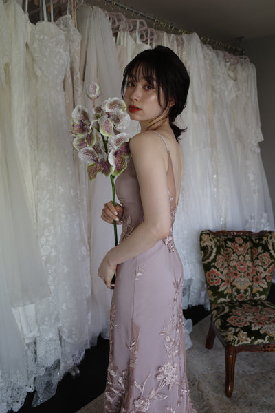 2way 花柄レース オフショルダードレス パープル(W309PU)