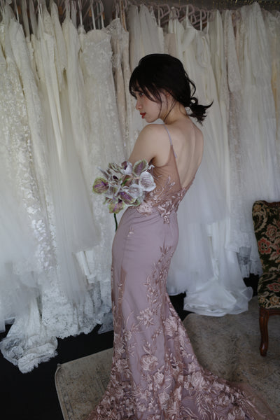 2way 花柄レース オフショルダードレス パープル(W309PU)