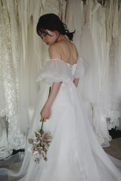 オフショルダー パフスリーブドレス(W307WH)