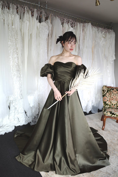 2way パフスリーブ サテン ハートカットドレス(W301DG)