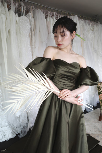 2way パフスリーブ サテン ハートカットドレス(W301DG)