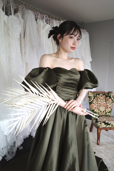 2way パフスリーブ サテン ハートカットドレス(W301DG)