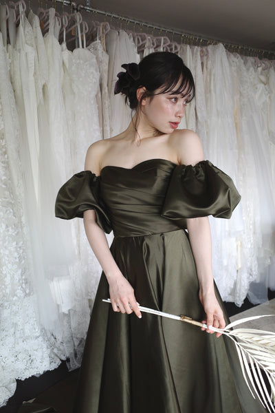 2way パフスリーブ サテン ハートカットドレス(W301DG)