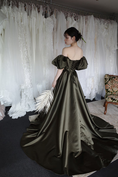 2way パフスリーブ サテン ハートカットドレス(W301DG)