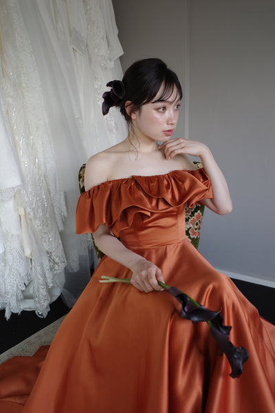 オフショルダー Aラインドレス テラコッタ(W274TE)