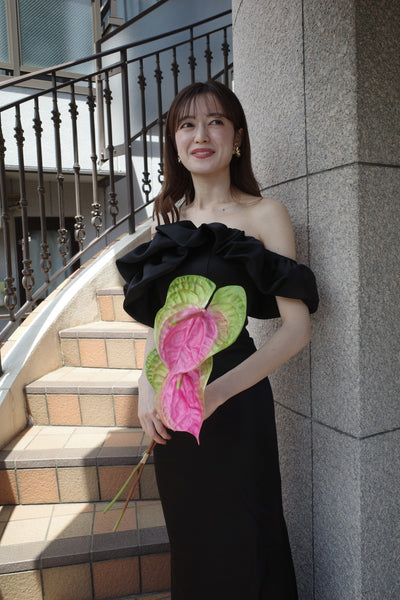 オフショルダー ソフトマーメイドドレス ブラック(W268BK)